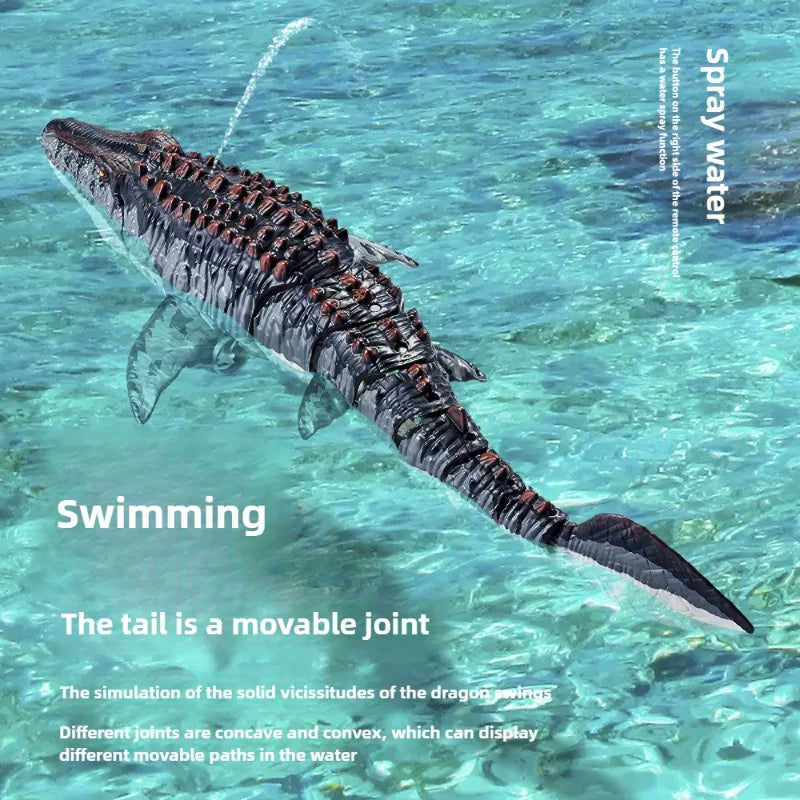 Electric Remote Control Dinosaur Toys for Kids Simulation RC Mosaur with Light Spray Water Children Outdoor Swimming Pool Toy