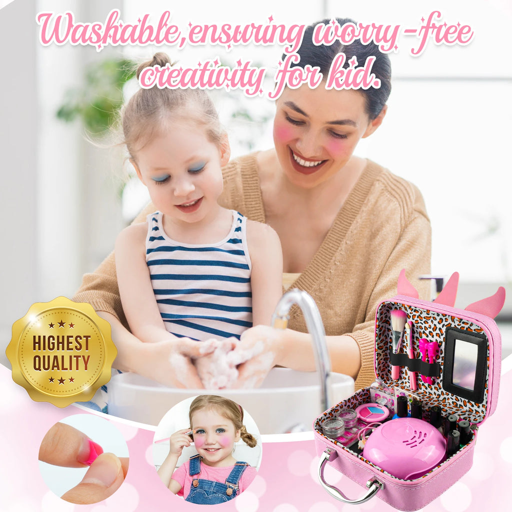 Children's Nail art&make-up set for girls, 35pcs washable cosmetic set with make-up case for children, role play toy and present