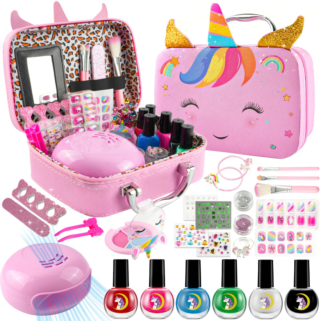 Children's Nail art&make-up set for girls, 35pcs washable cosmetic set with make-up case for children, role play toy and present