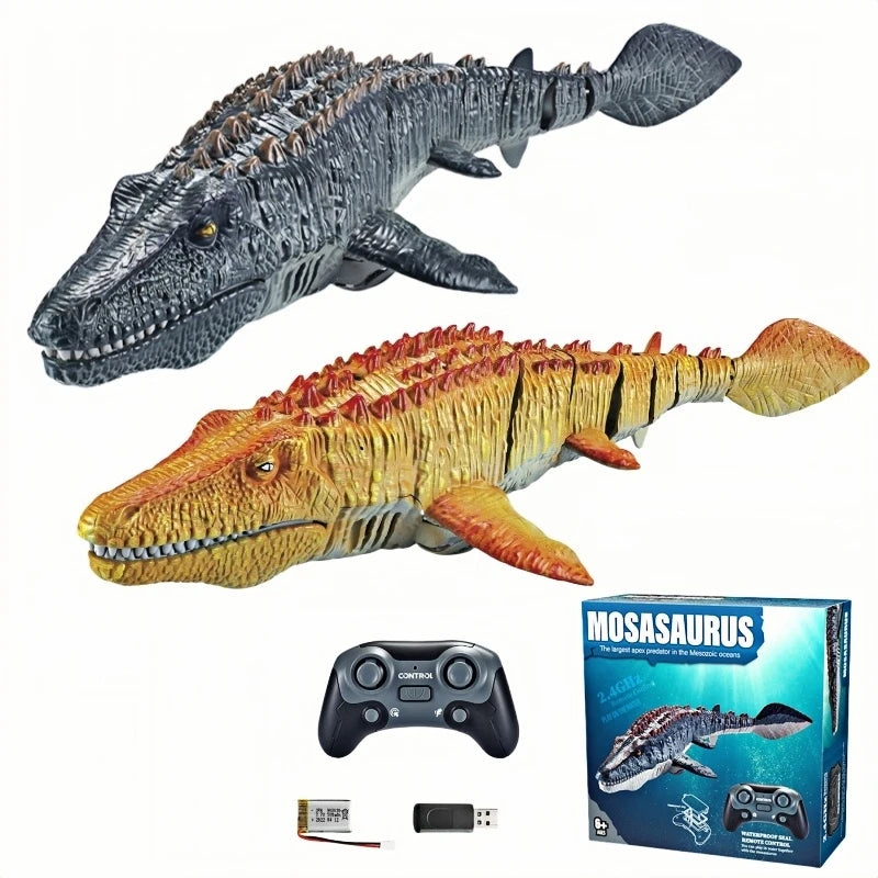 Electric Remote Control Dinosaur Toys for Kids Simulation RC Mosaur with Light Spray Water Children Outdoor Swimming Pool Toy